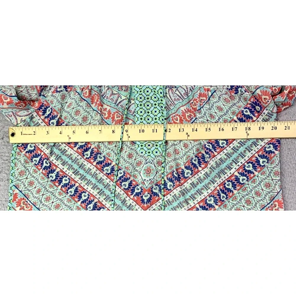 Anthropologie Fig and Flower Blouse Womens Size Medium Teal Multicolor Sheer - Picture 5 of 12